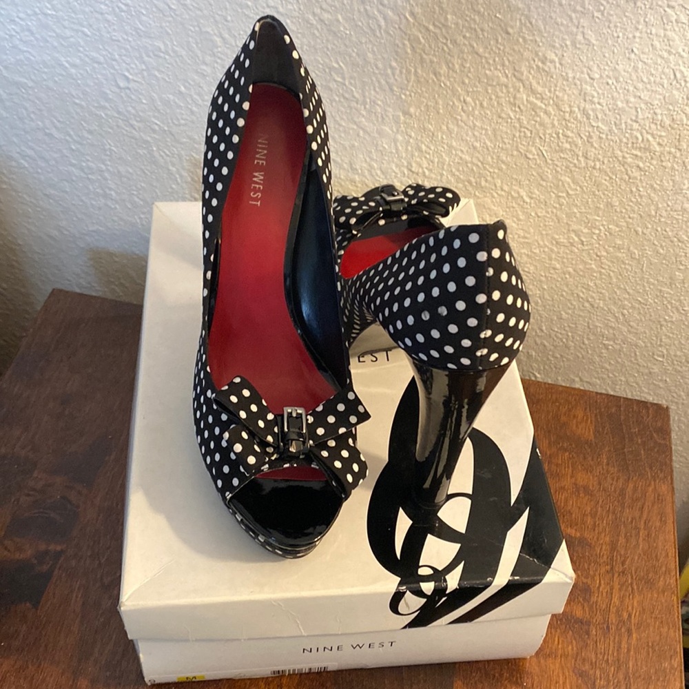 Nine West Crusader platform heels, 9M, black & white polka dot